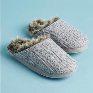 PJ Salvage Faux Fur Trim Cable Slippers